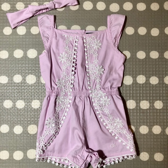 Calvin Klein girls lavender embroidered romper - Picture 2 of 6